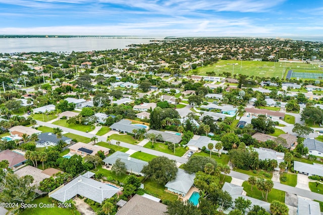 bird's eye view featuring a water view