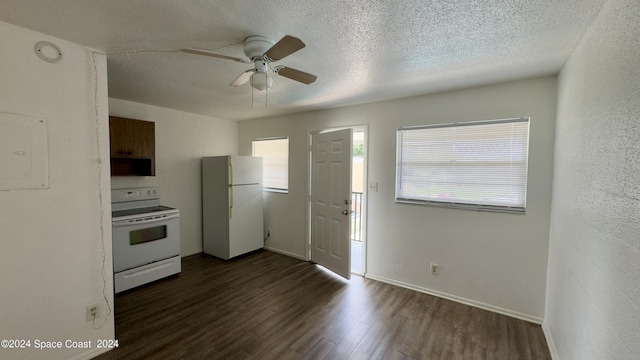 1715 Dixon Blvd Unit 121, Cocoa, FL 32922 - kitchen with white appliances, dark wood-style floors, ceiling fan, and a textured ceiling
