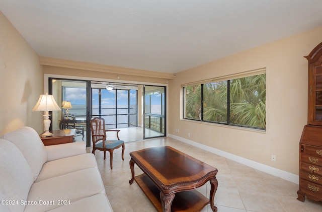 view of tiled living room