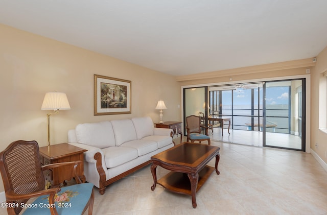 living room with light tile patterned floors