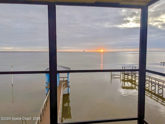 view of dock with a water view