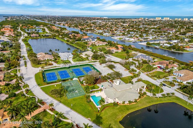 drone / aerial view featuring a water view