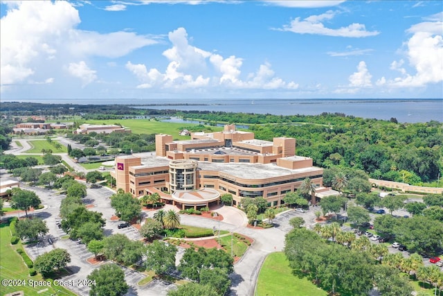 bird's eye view featuring a water view