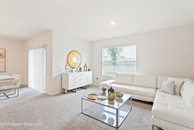 living room with light carpet