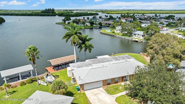 bird's eye view featuring a water view