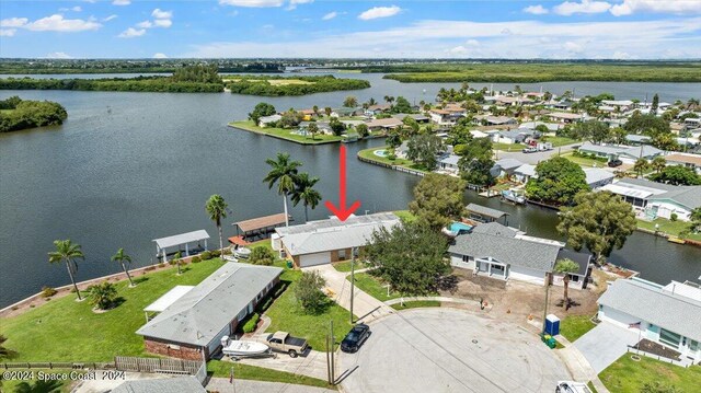 bird's eye view featuring a water view