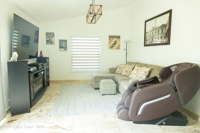 living room with vaulted ceiling