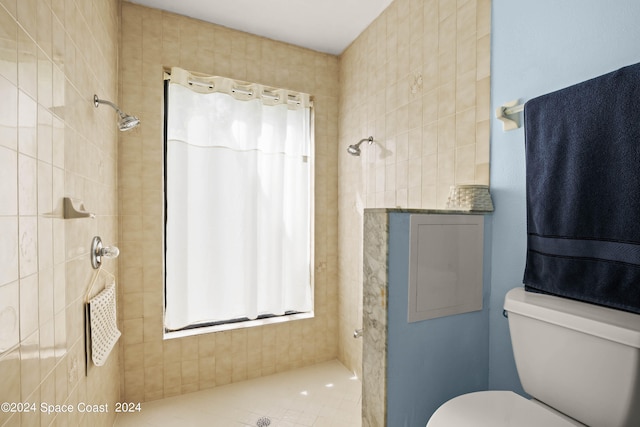 bathroom with a shower with curtain and toilet