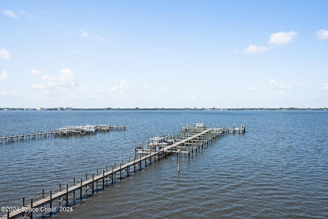 view of dock with a water view