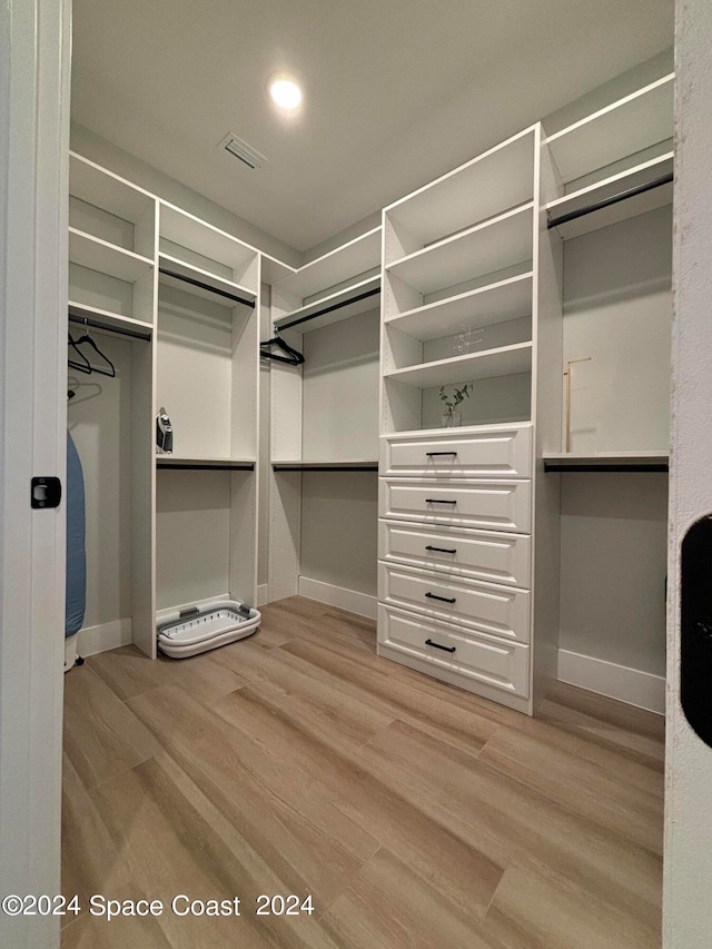 walk in closet featuring light hardwood / wood-style floors