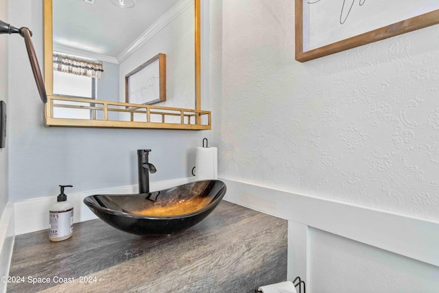 bathroom with ornamental molding and sink