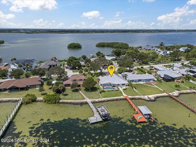 bird's eye view featuring a water view