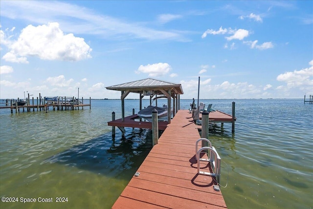 view of dock with a water view