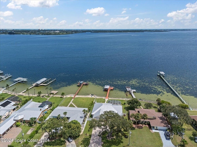 bird's eye view featuring a water view