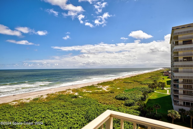 view of water feature with a beach view