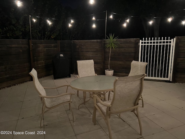 view of patio at night