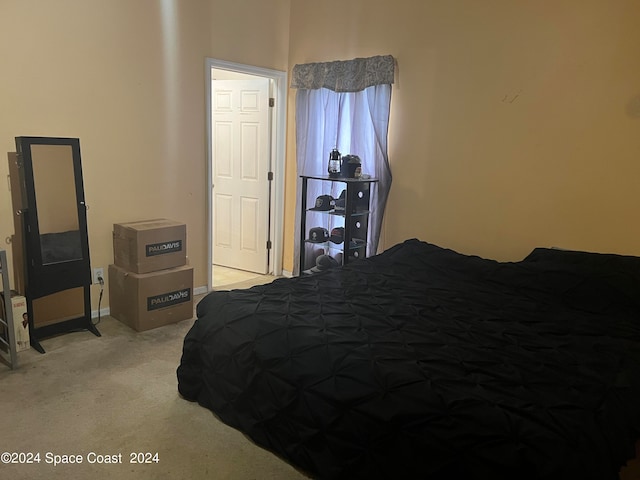 bedroom with light colored carpet