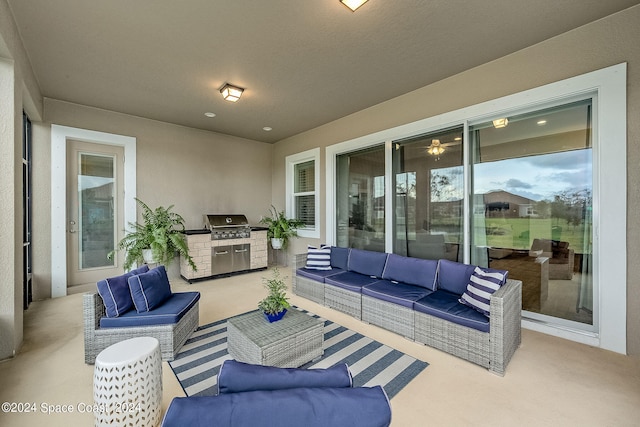 view of patio with an outdoor hangout area and area for grilling