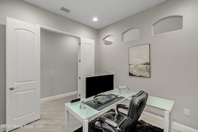 office featuring light wood-type flooring