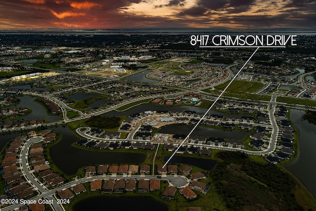 view of aerial view at dusk