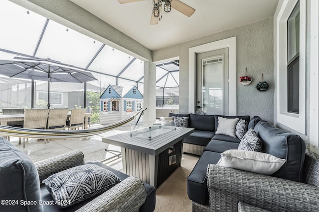 7356 Millbrook Ave, Melbourne, FL 32940 - exterior space featuring ceiling fan, a sunroom, and a textured wall