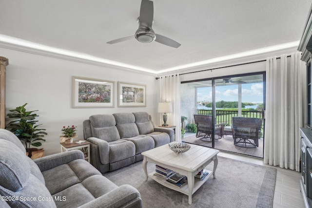 living room featuring ceiling fan