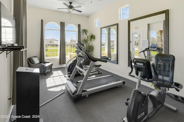 exercise area featuring ceiling fan