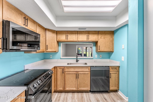 kitchen featuring sink, light wood-type flooring, and stainless steel appliances