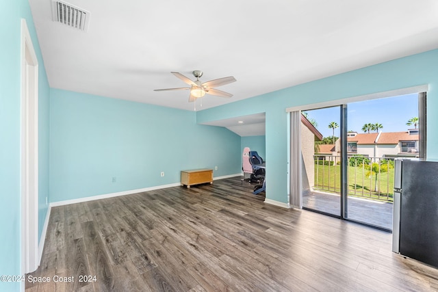 unfurnished room featuring hardwood / wood-style flooring and ceiling fan