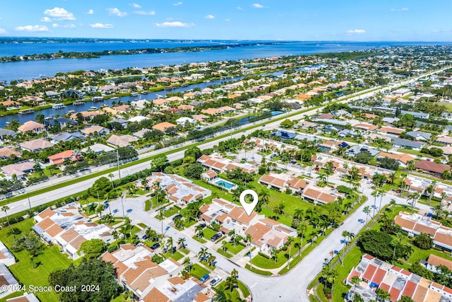 aerial view featuring a water view