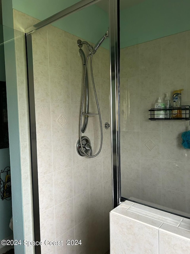 bathroom featuring a shower with shower door