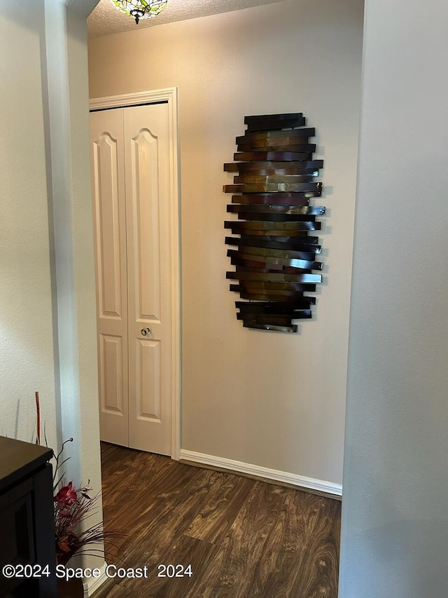 interior space featuring dark wood-type flooring and a textured ceiling