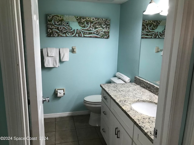 bathroom with tile patterned flooring, vanity, and toilet