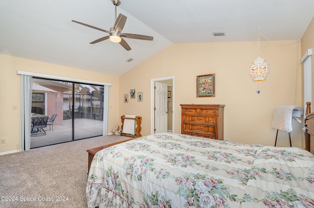 1531 Independence Ave, Melbourne, FL 32940 - bedroom with visible vents, baseboards, access to outside, carpet floors, and vaulted ceiling