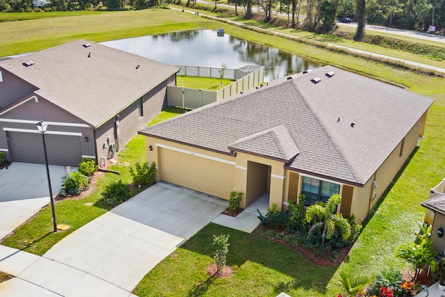 bird's eye view featuring a water view