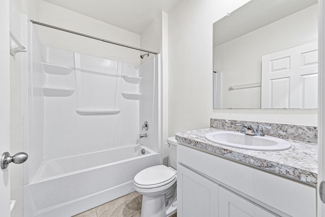 full bathroom with vanity, toilet, washtub / shower combination, and tile patterned floors