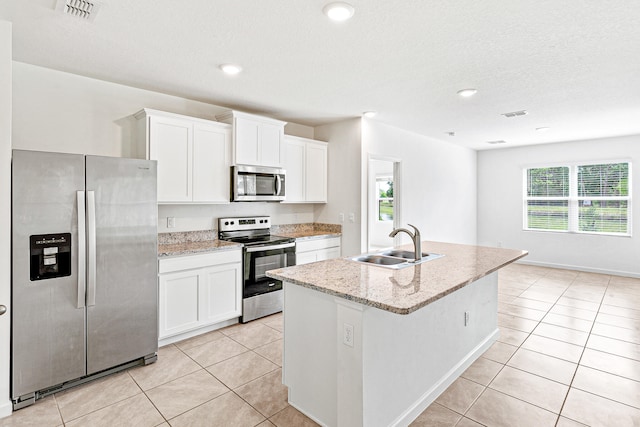 kitchen featuring stainless steel appliances, sink, white cabinetry, and a healthy amount of sunlight