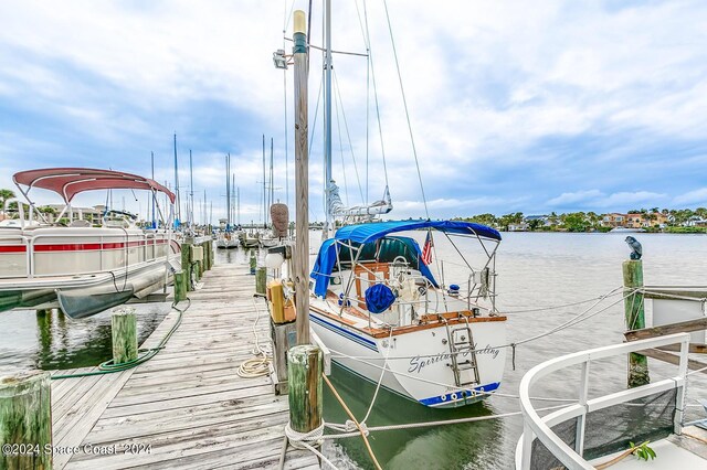 view of dock featuring a water view