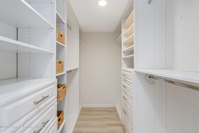 spacious closet featuring light hardwood / wood-style flooring