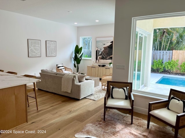 sitting room with light wood-type flooring