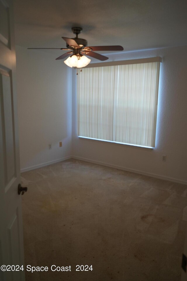 spare room with ceiling fan and carpet flooring