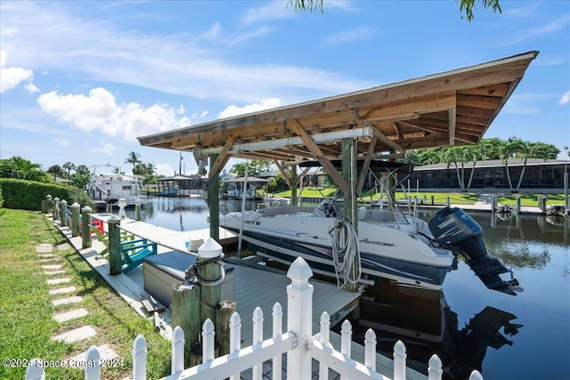 dock area featuring a water view