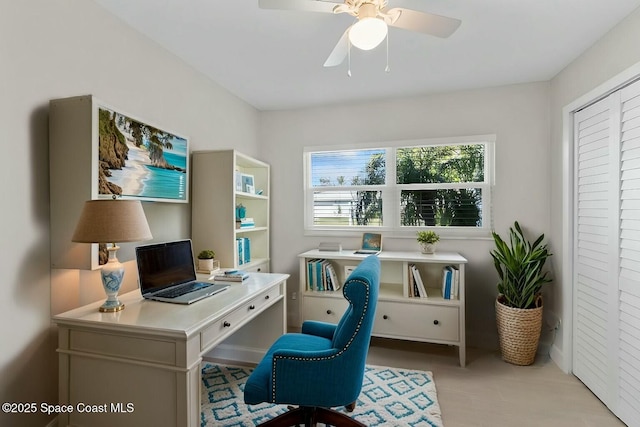 office area featuring ceiling fan