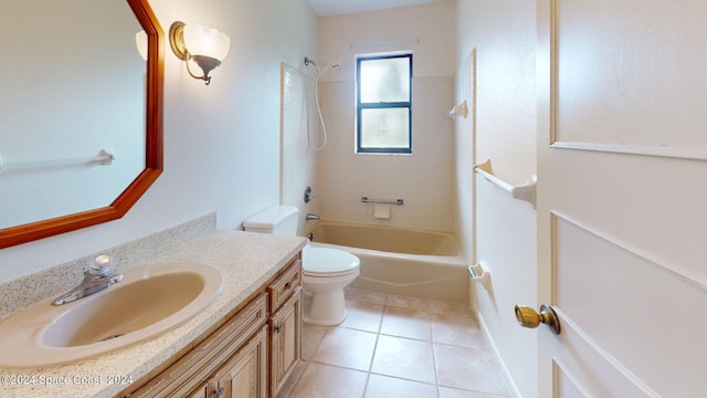 full bathroom with vanity, toilet, tile patterned floors, and tiled shower / bath