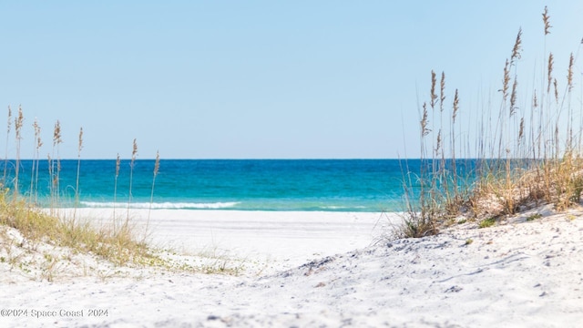 property view of water featuring a beach view