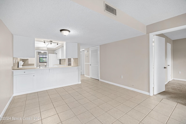 unfurnished living room featuring light carpet and a textured ceiling