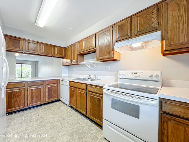 kitchen featuring sink and white appliances