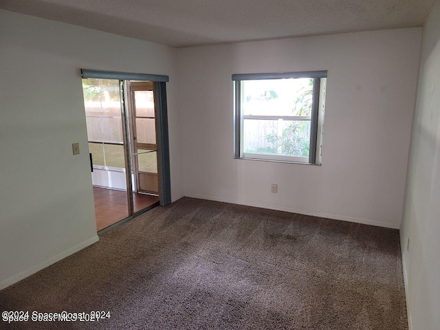 spare room with a textured ceiling and carpet flooring