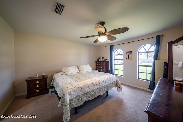 bedroom featuring carpet and ceiling fan