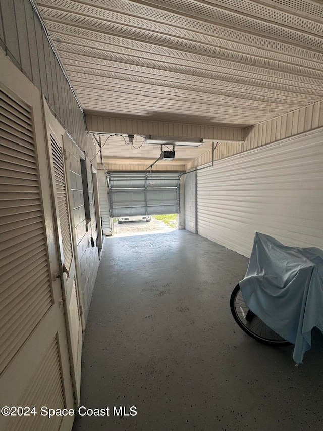 garage with a garage door opener